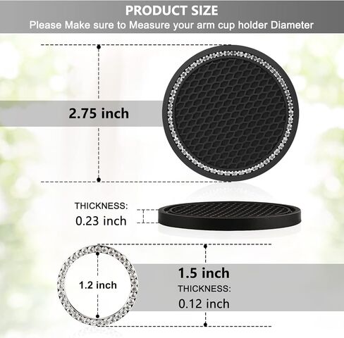 Ouzorp Car Cup Holder Coaster with Push Start Button Bling [4Pcs], Bling Crystal Rhinestone Car Interior Accessories (Silver) in Kuwait