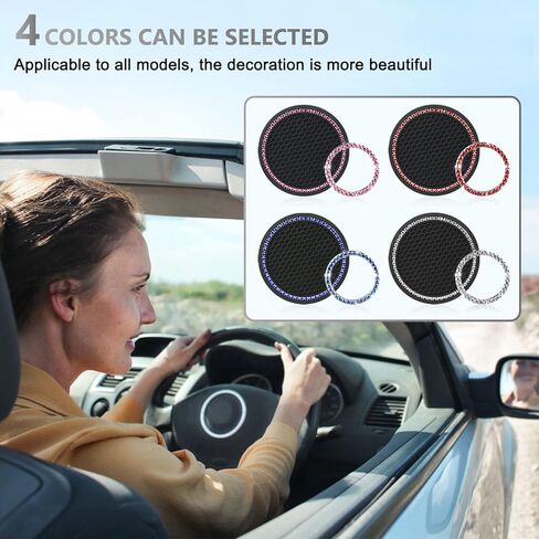 Ouzorp Car Cup Holder Coaster with Push Start Button Bling [4Pcs], Bling Crystal Rhinestone Car Interior Accessories (Silver) in Kuwait