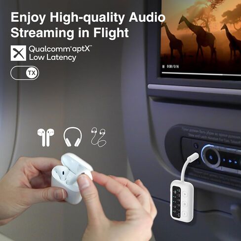 1Mii Bluetooth Airplane Adapter for up 2 Headphones,AptX Adaptive/Low Latency/HD Audio,Plane Travel Essentials,Bluetooth Wireless Audio Transmitter Receiver for Airplane,TV,Car,PC,Gym in Kuwait