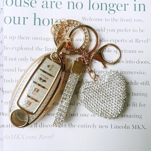Key Fob Cover with Diamond Keychain for Nissan Car Key Shell Compatible with Altima Rogue Sentra Pathfinder Frontier Maxima Titan Murano Kicks Juke Versa (4 Buttons-Silver Heart) in Kuwait