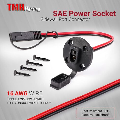 TMH 1 FT - 16 AWG SAE Power Socket Sidewall Port Connector, 2 Pin SAE Quick Connect Solar Panel Flush Mount Connector Plug Cable for Solar Generator Battery Charger (Pack of 4) in Kuwait
