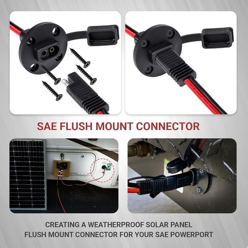 TMH 1 FT - 16 AWG SAE Power Socket Sidewall Port Connector, 2 Pin SAE Quick Connect Solar Panel Flush Mount Connector Plug Cable for Solar Generator Battery Charger (Pack of 4) in Kuwait