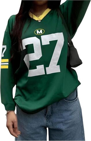 Milumia Women's Number Print Casual Sweatshirt V Neck Long Sleeve Pullover Top in Saudi Arabia