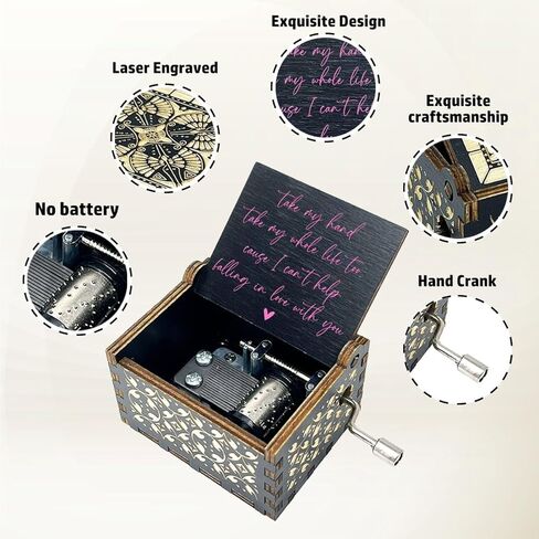 ukebobo Wooden Music Box - Can’t Help Falling in Love Music Box,for The Lover Or Boyfriend,Valentine’s Day Gifts, Birthday Gifts, 1 Set in Kuwait