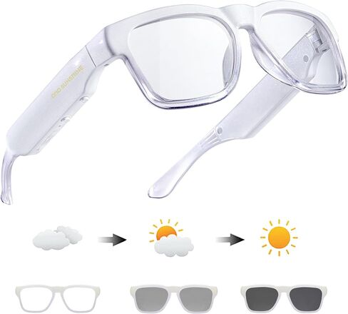 OhO Sunshnen Smart Glasses,128G MP3 Bluetooth Sunglasses with Open Ear Speaker,Indoor &Outdoor Sports,Transitional Bluelight Blocking Lens,Unisex in Kuwait
