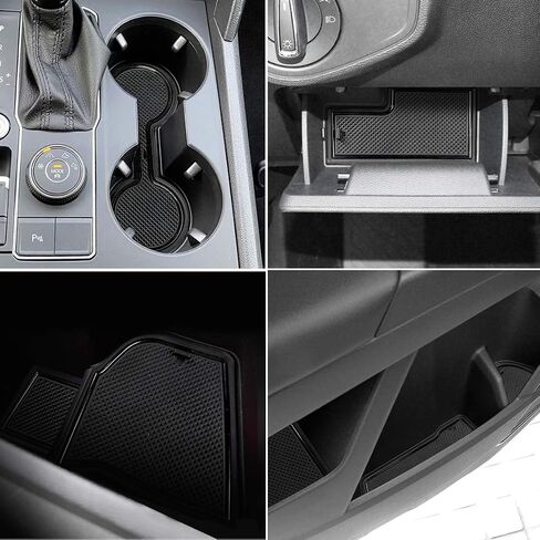 حامل أكواب Auovo بطانات باب لملحقات Volkswagen VW Atlas 2023 2022-2018 الداخلية المخصصة لوحدة التحكم في السيارة وحامل الأكواب وجيب الباب للأطلس (19 قطعة/المجموعة) (أسود) in Kuwait