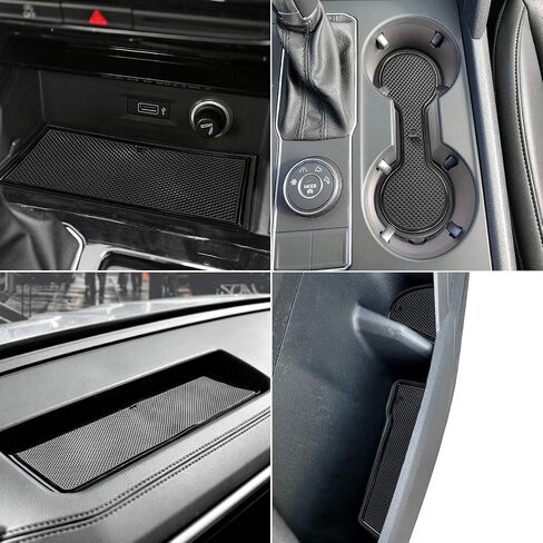 حامل أكواب Auovo بطانات باب لملحقات Volkswagen VW Atlas 2023 2022-2018 الداخلية المخصصة لوحدة التحكم في السيارة وحامل الأكواب وجيب الباب للأطلس (19 قطعة/المجموعة) (أسود) in Kuwait
