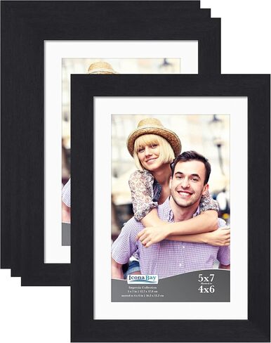 Icona Bay 5x7 Picture Frame Set (Black, 4 Pack), Simple Modern Design, Table Top Kickstand and Wall Hanging Hooks Included, Impresia Collection in Kuwait