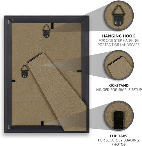 Icona Bay 5x7 Picture Frame Set (Black, 4 Pack), Simple Modern Design, Table Top Kickstand and Wall Hanging Hooks Included, Impresia Collection in Kuwait
