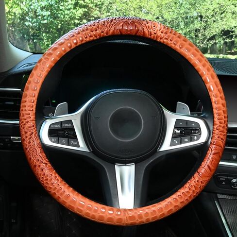 Luxury Crocodile Blue Leather Car Steering Wheel Cover - Comfortable Grip, Durable, Easy to Install, Universal Fit (Blue) in Saudi Arabia