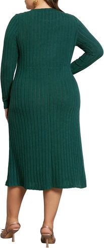 Agnes Orinda Women's Plus Size Dress Ribbed Knit Long Sleeves Keyhole Crew Neck Pullover a Line Midi Dresses in Saudi Arabia