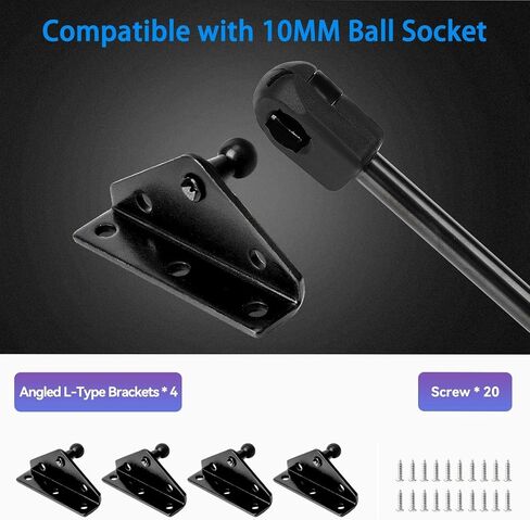 10mm Ball Stud Mounting Bracket for Gas Shock Spring Strut Prop Lift Support, 4pcs Angled L-Type and 20pcs Screws, Silver Color in Saudi Arabia