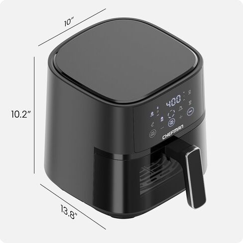 مقلاة هوائية من شيفمان - مقلاة هوائية مدمجة بسعة 6 كيو تي لوجبات سريعة وسهلة، تتميز بتقنية هاي فراي لمزيد من النضارة ونافذة سهلة الرؤية، وأدوات تحكم باللمس مع 4 إعدادات مسبقة، وسلة آمنة للالتصاق وغسالة الأطباق - أسود in Kuwait