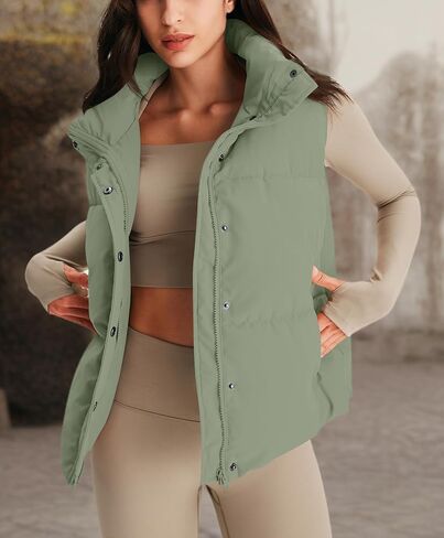 MIROL Women's Sleeveless Cropped Puffer Vest Zip Up Stand Collar Button Down Winter Crop Jackets Outwear Vest with Pockets in Kuwait