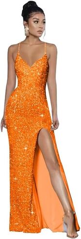 Spaghetti Straps Sequin Prom Dresses 2025 Mermaid Formal Evening Gown V Neck Sparkly Party Dress with Slit in Saudi Arabia