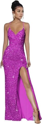 Spaghetti Straps Sequin Prom Dresses 2025 Mermaid Formal Evening Gown V Neck Sparkly Party Dress with Slit in Saudi Arabia