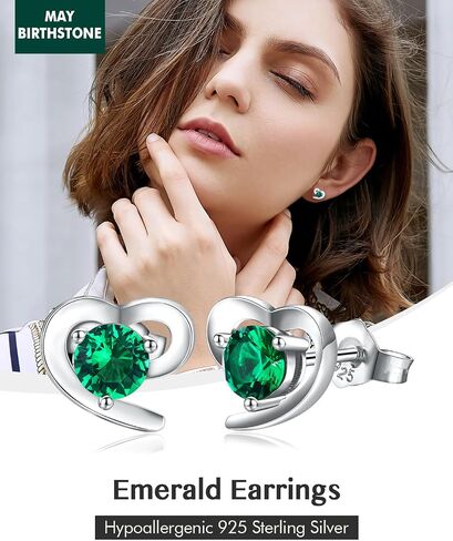 DAYBYDAY Dainty Heart Earrings for Women Hypoallergenic 925 Sterling Silver Moissanite/Ruby/Sapphire/Emerald/Aquamarine Heart Stud Earrings in Kuwait