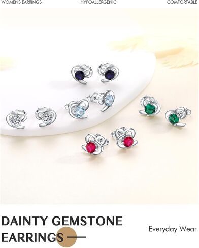 DAYBYDAY Dainty Heart Earrings for Women Hypoallergenic 925 Sterling Silver Moissanite/Ruby/Sapphire/Emerald/Aquamarine Heart Stud Earrings in Kuwait