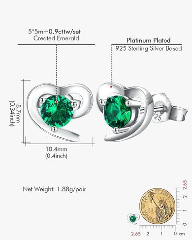 DAYBYDAY Dainty Heart Earrings for Women Hypoallergenic 925 Sterling Silver Moissanite/Ruby/Sapphire/Emerald/Aquamarine Heart Stud Earrings in Kuwait