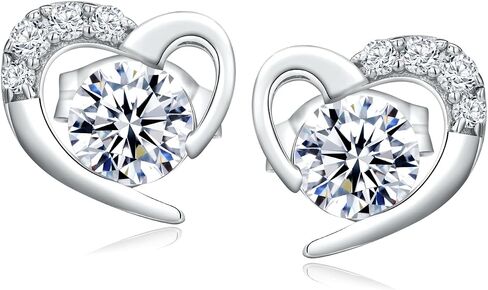 DAYBYDAY Dainty Heart Earrings for Women Hypoallergenic 925 Sterling Silver Moissanite/Ruby/Sapphire/Emerald/Aquamarine Heart Stud Earrings in Kuwait