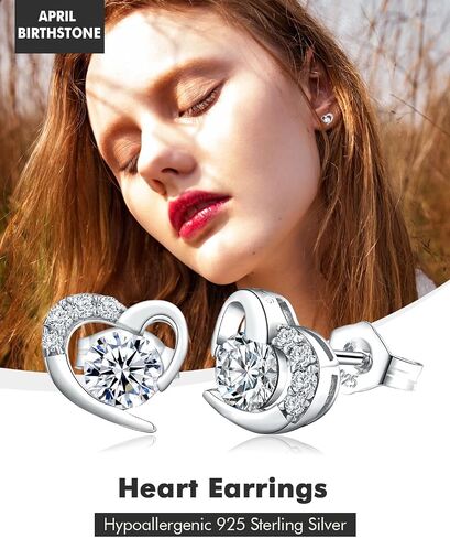 DAYBYDAY Dainty Heart Earrings for Women Hypoallergenic 925 Sterling Silver Moissanite/Ruby/Sapphire/Emerald/Aquamarine Heart Stud Earrings in Kuwait