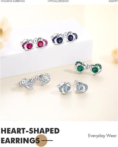 أقراط قلب أنيقة من DAYBYDAY للنساء لا تسبب الحساسية 925 من الفضة الاسترليني مويسانيتي/روبي/الياقوت/الزمرد/الزبرجد على شكل قلب in Kuwait