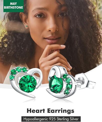 أقراط قلب أنيقة من DAYBYDAY للنساء لا تسبب الحساسية 925 من الفضة الاسترليني مويسانيتي/روبي/الياقوت/الزمرد/الزبرجد على شكل قلب in Kuwait