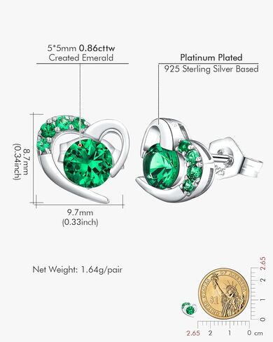 أقراط قلب أنيقة من DAYBYDAY للنساء لا تسبب الحساسية 925 من الفضة الاسترليني مويسانيتي/روبي/الياقوت/الزمرد/الزبرجد على شكل قلب in Kuwait