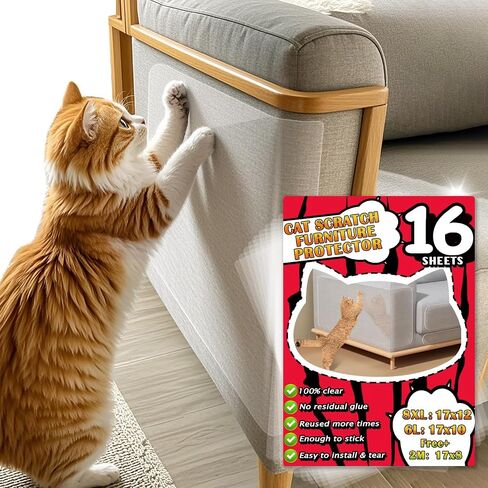 Ultra Clear Anti Cat Scratch Furniture Protector, 14 Pack, Self-Adhesive Couch Protector for Cat Claws, Single Side Cat Scratch Deterrent Tape, No Residue, Reusable, 17x12 inch, 60 Pins in Saudi Arabia