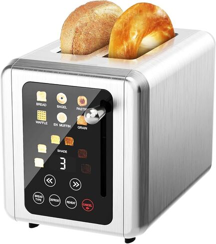 4 Slice Toaster, Touchscreen & Dual Independent Control Panel，5 Basic Functions & Digital Countdown Toasters, 6 Shade Settings＆6 Bread Types, Smart Bread Toaster Mute/Screen-Off,Silver in Saudi Arabia