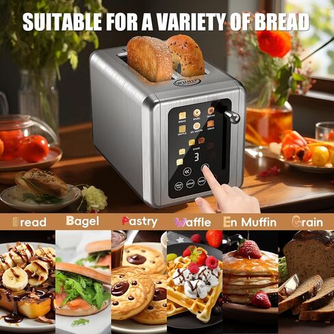 4 Slice Toaster, Touchscreen & Dual Independent Control Panel，5 Basic Functions & Digital Countdown Toasters, 6 Shade Settings＆6 Bread Types, Smart Bread Toaster Mute/Screen-Off,Silver in Saudi Arabia
