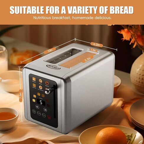 4 Slice Toaster, Touchscreen & Dual Independent Control Panel，5 Basic Functions & Digital Countdown Toasters, 6 Shade Settings＆6 Bread Types, Smart Bread Toaster Mute/Screen-Off,Silver in Saudi Arabia