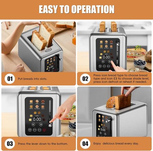 4 Slice Toaster, Touchscreen & Dual Independent Control Panel，5 Basic Functions & Digital Countdown Toasters, 6 Shade Settings＆6 Bread Types, Smart Bread Toaster Mute/Screen-Off,Silver in Saudi Arabia