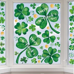 St Patricks Day Decorations Window Clings 154 Pcs Shamrock Saint Patricks Day Decor Reusable Double-Sided St. Patrick's Day Window Stickers Decorations for Home Glass Windows