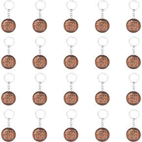 CHGCRAFT 20Pcs Moms- Engraved Wood Key Chain Engraved Wooden Flat Round Pendant Keychains with Iron Finding Key Chain Accessory for Mother’s Day Gift, Coconut Brown