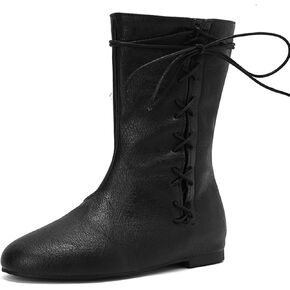 Cozivwaiy Women Vintage Flats Short Boots Lace up Comfortable Boots Round Toe Pirate Boots Costume Medieval Renaissance Flat Victorian Boots