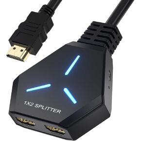HDMI Splitter, HDMI Splitter for Dual Monitors Duplicate/Mirror (Not Extend), 4K HDMI Splitter 1 in 2 Out for Full HD 4K@30hz, 1080P, 3D, Compatible with Xbox, PS4, PS5, TV, Projector, Computer