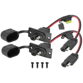 12AWG SAE Power Outlet Sidewall Port Adapter Cable with 20A Fuse,SAE Weatherproof Solar Panel Mount Flush Mount Connector Cable for Motorcycle Cars,Camp Trailer Solar Panels.(0.3M/2Pack)