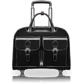 McKlein Davis, Top Grain Cowhide Leather, 15" Horizontal Wheeled Ladies' Laptop/Computer & Tablet Business Briefcase/Rolling Overnight Travel Bag, Removable Trolley case