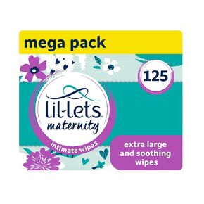 Lil-Lets Maternity Intimate Wipes, 5 Pack of 25 Wipes (125 Count), Extra Large, Biodegradable Wipes, For Pre & Post Birth, Dermatologically & Gynaecologically Tested