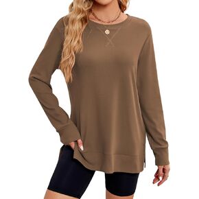 Poetsky Sweatshirt for Women Crewneck Side Split Fall Long Sleeve Tunic Tops 2024 Loose Pullover Shirts