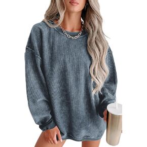 المرأة عادية سروال قصير حبالي Crewneck المتضخم بلوزات البلوز فضفاضة طويلة الأكمام الصلبة الخريف القمم الستر القمصان