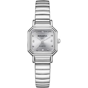 BOSHIYA Watches for Women Stretch Band 30mm Watch Ladies Analog Quartz Stainless Steel Expansion Band Watchs Waterproof Wristwatch for Small Wrist Silver Gold
