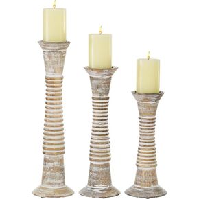 Deco 79 Wood Decorative Candle Holder Candle Stand, Set of 3 Candlestick Holder 18", 15", 12"H, Brown