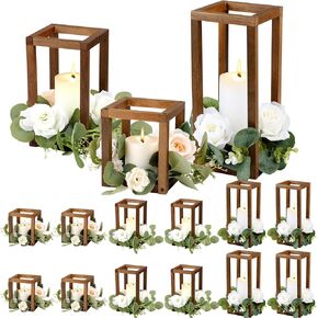 Yaomiao 24 Pcs Wooden Wedding Lantern Centerpiece Rustic Wooden Candle Holders Decorative Lantern Candle Holder Farmhouse Lantern for Table Fireplace Wedding Party Baby Shower Room Decor Gift