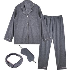 Pajamas for Women Set Button Down 4 Piece Womens Winter Pajama Long Sleeve Tops Pants Sleepwear Loungewear