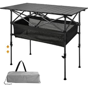 Folding Camping Table, Portable Outdoor Table with Adjustable Height, Roll-up Large Foldable Table for Picnic, BBQ, Party, Backyard, Beach, with Large Storage and Carrying Bag