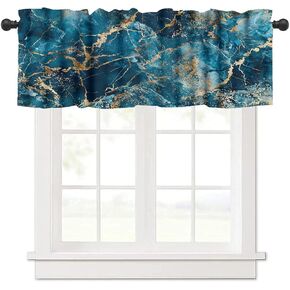 Marble Valance Curtain for Kitchen, Modern Luxury Texture Black Grey Gold Marble Pattern Window Treatment Rod Pocket Drapes for Kitchen Batroom Office Deocr 54x18inch