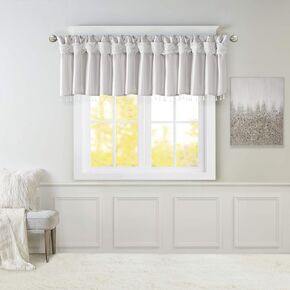 Madison Park Emilia Faux Silk Valance, DIY Twist Tab Top Finish with Beads, Window Valance Curtain for Living Room, Bedroom and Dorm, 26"L x 50"W, Silver