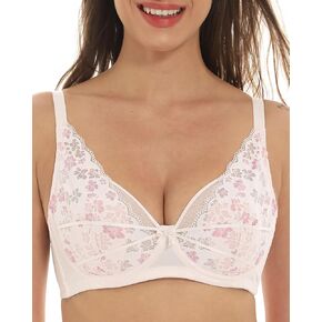 Cute Bras for Women Floral Lace Bralettes with Bunny Ears Pads Soft Underwire Push Up Mesh Butterfly Bra 32B-40C